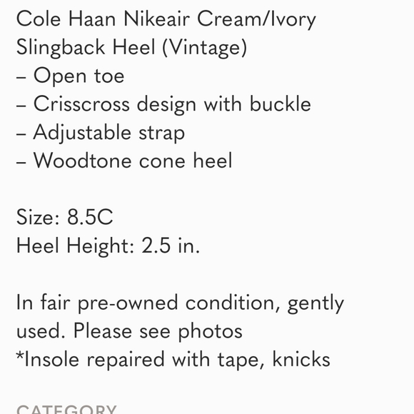 Cole Haan Nike Air Cream Slingback Heel Sz 8.5C - Picture 10 of 10